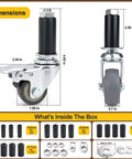 Heavy Duty Expanding Stem Casters With Roll Like Butter Rubber Wheels Set Of 4 dimensions and size details for easy installation.