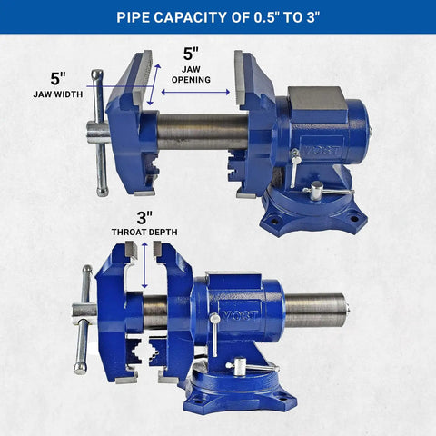 Multi Jaw Rotating Vise System 2 In 1 Bench And Pipe Vise With Swivel Base For A Beefy Secure Grip Ductile Iron And Hardened Steel Construction Medium Duty Blue