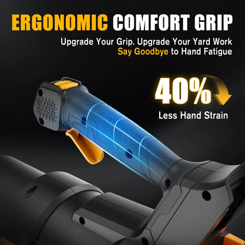 Ergonomic comfort grip feature of 650 CFM Heavy Duty Cordless Leaf Blower Compatible With 20V Max Battery 200 MPH