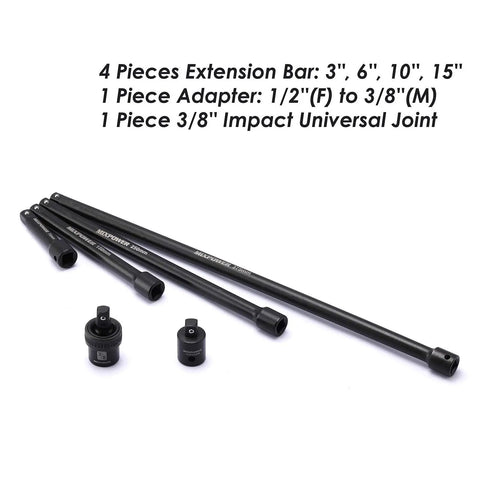 Three Eighths Inch Drive Impact Socket Set, 87 Piece Deep And Standard SAE And Metric, CRMO Steel, extensions and adapters