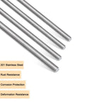 Eight Rock Solid M4 Threaded Rods 18 Inch Long With Hex Nuts And Washers Built Tough From 201 Stainless Steel showing full thread design.