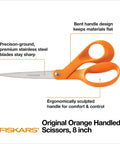 Orange Handle Stainless Steel Scissors For All Purpose Cutting Ergonomic Design Sharp Blades For Office Crafts Paper Fabric