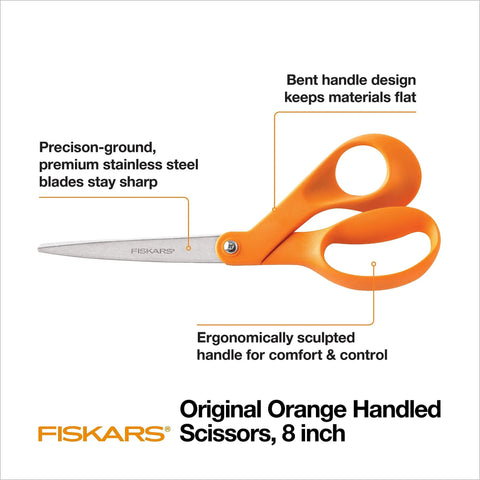 Orange Handle Stainless Steel Scissors For All Purpose Cutting Ergonomic Design Sharp Blades For Office Crafts Paper Fabric