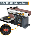 Straight Up Heavy Duty Plug And Play Dual Voltage Safety Toggle Switch 16 Amp On Off For Table Saw Router Drill Press Bandsaw Pre Wired Cords Ready To Roll Shop Gear installed on a belt disc sander.