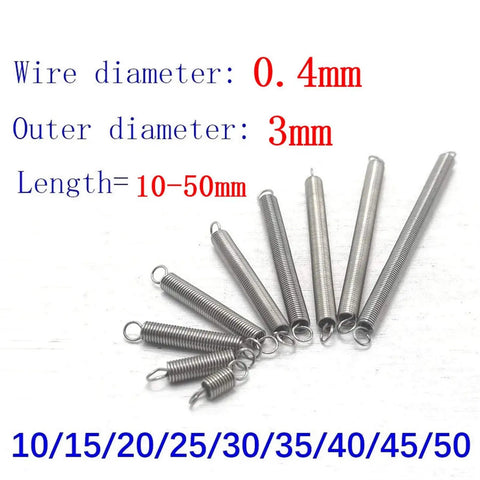 Extension And Compression Springs Kit With Steel Dual Hook Tension Springs 0.4mm Wire Diameter 3mm Outer Diameter 10-50mm Length 10 Pieces