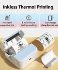 Banapoy Inkless Bluetooth Thermal Label Maker Machine With Five Rolls Paper showcasing inkless printing and label rolls.