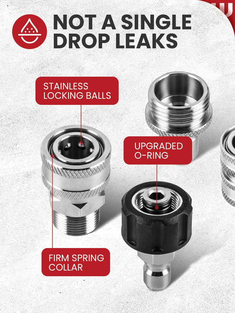 Pressure Washer Quick Connect Kit Universal M22 14mm To 3/8 Inch Fittings with stainless locking balls and O-ring