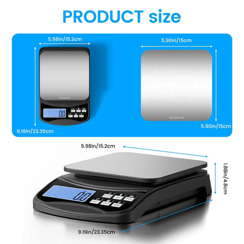 Digital Kitchen Scale With Large Easy Read Display For Baking And Meal Prep, Precise 11lb/5kg Capacity; size dimensions shown