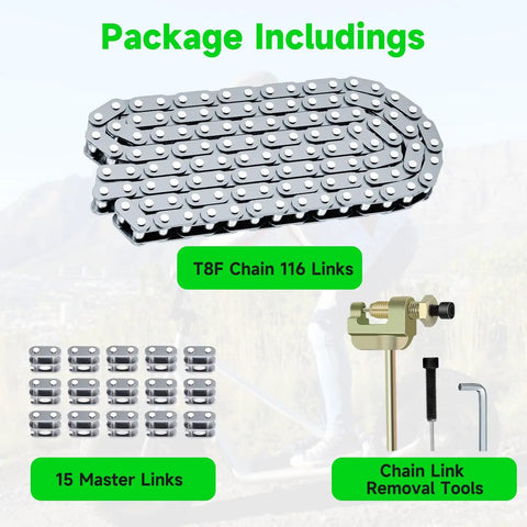 T8F 116 Link Drive Chain for 50cc Dirt Bikes and Pocket Rocket Pit Bikes with chain breaker and master links included