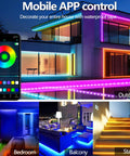 IP68 Waterproof LED Strip Lights USB Powered 5V With Music Sync Bluetooth App And RF Remote For Outdoor Balcony Deck Camping Garden And Bedroom Decor That Slaps displayed on house, bedroom, balcony, stair.