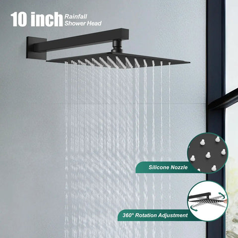 Square Rain Shower System 10 Inch Matte Black With 2 In 1 Handheld Sprayer And Fixed Head Wall Mount Rough In Valve High Pressure