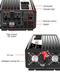 Front and back view of 2000W Pure Sine Wave Inverter 12V To 120V AC Converter For Home And Off Grid Solar with sockets and cooling fan.