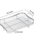 Stainless Steel Air Fryer Basket Set For Oven With Nonstick Mesh Rack 360 Degree Air Flow Roasting Tray showing dimensions