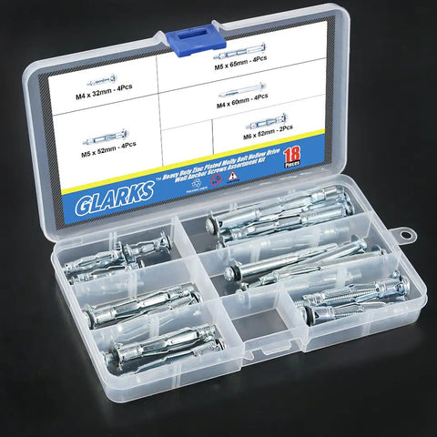 Heavy Duty Wall Anchor Gun Kit With Molly Bolts And Hollow Drive Anchors 18 Piece Assortment in storage box