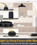 Arc Floor Lamp With Marble Base In Black Gold Finish, Industrial Tall Standing Lamp, 360 Rotatable Arm in modern living room