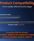 Cadillac SRX 2010 2016 Left Side Liftgate Replacement Lift Support Without Power Tailgate product dimensions shown
