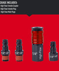 Four aluminum high-flow fittings with 1/4 in NPT threads