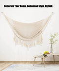 Cozy Cotton Rope Hammock Chair With 330Lb Weight Capacity installed indoors as bohemian decor, soft beige rope material.