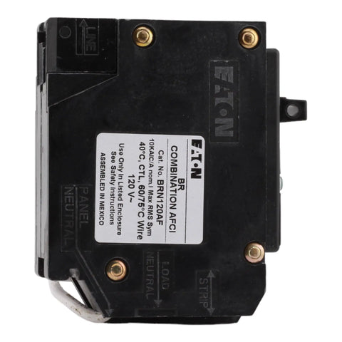 20 Amp Arc Fault Breaker Single Pole AFCI For 120V Home Wiring With Pigtail Neutral UL Listed Pro Grade Fire Hazard Protection Through Direct Arc Detection And Low Current Arcs Down To 5 Amps. Eaton BR combination AFCI breaker, black plastic housing with white label