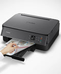 All In One Wireless Inkjet Printer Print Copy Scan With Alexa 1.44 Inch Oled Display showing paper output with hand using printer.