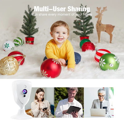 1080P Mini Cam And Baby Monitor With Night Vision Two Way Audio Motion Alarm Live Stream Anywhere Cloud Storage White Four Pack