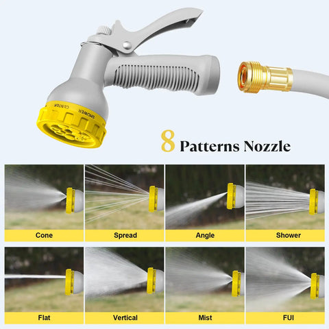 Eight function nozzle of Retractable Garden Hose Reel With Wall Mount, Heavy Duty Five Eighth Inch Hybrid Hose, in bright yellow