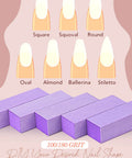 Purple Nail Buffer Block Set For Manicures And Pedicures, Medium And Fine Grit 100 180 Buffers, 5 Count with various nail shapes
