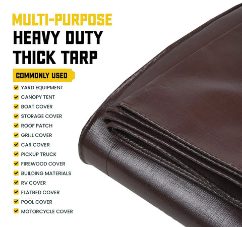 Extreme Heavy Duty 20 Mil Tarp Cover Waterproof UV Resistant Rip And Tear Proof Poly Tarpaulin With Reinforced Edges Brown