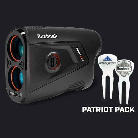 V7 Shift Golf Rangefinder Patriot Pack With Slope Compensation And 1300 Yard Range 6X Magnification and divot tools