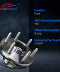 Front view of front wheel bearing and hub assembly pair for 2WD GM full size SUVs with ABS OEM grade fit for Cadillac Escalade ESV.