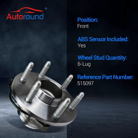 Front view of front wheel bearing and hub assembly pair for 2WD GM full size SUVs with ABS OEM grade fit for Cadillac Escalade ESV.