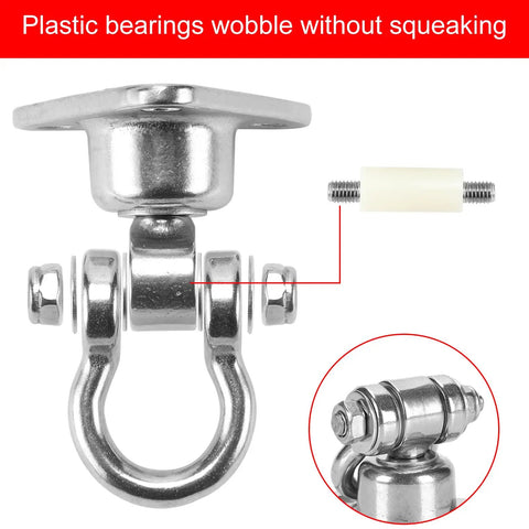 Beefy Silent Bearing Stainless Steel Heavy Duty Swing Hanger With 180 Degree And 360 Degree Swivel Hook 1500 Lb Capacity