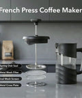 French Press Coffee Maker 20 Oz On The Go With Heat Resistant Borosilicate Glass And Stainless Steel 4 Level Filtration System