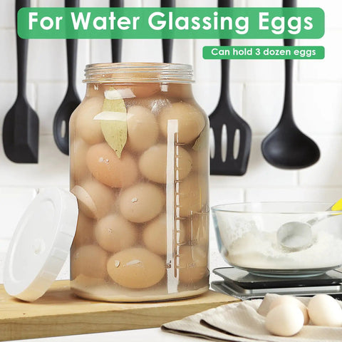 2 Pack 1 Gallon Fermentation Jars With 3 Airlocks And 2 Screw Lids Heavy Duty Airtight Wide Mouth Glass Jars filled with eggs.
