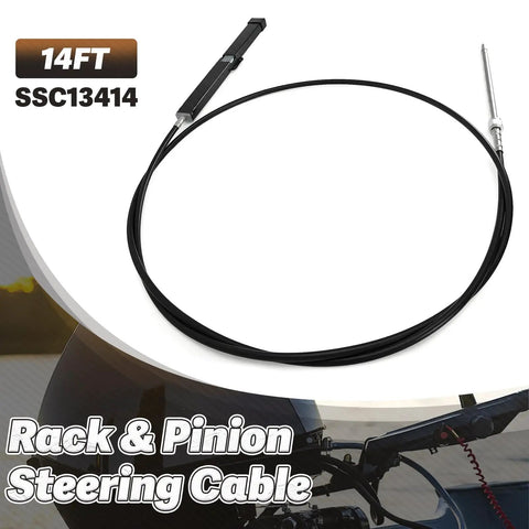14 Foot Mechanical Rack And Pinion Steering Cable For SeaStar Teleflex Helm Back Mount Systems on white background