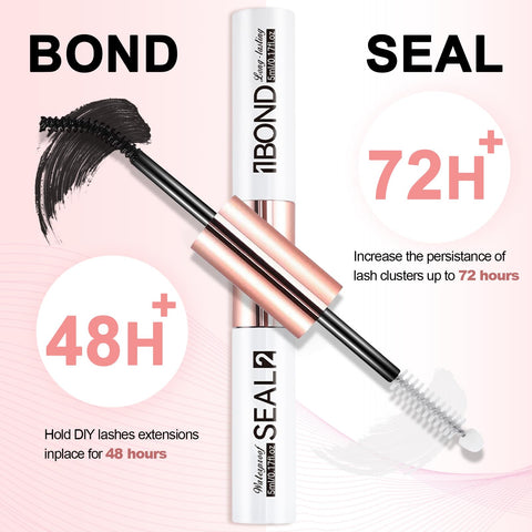 Latex Free Lash Glue For Sensitive Eyes With Lash Bond And Seal Kit showing 48-hour lash bond and 72-hour seal.