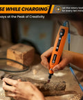 Slick Mini Battery Rotary Tool With Bright Led Beam And Five Adjustable Speeds Up To Eighteen K Rpm for precise wood crafting.