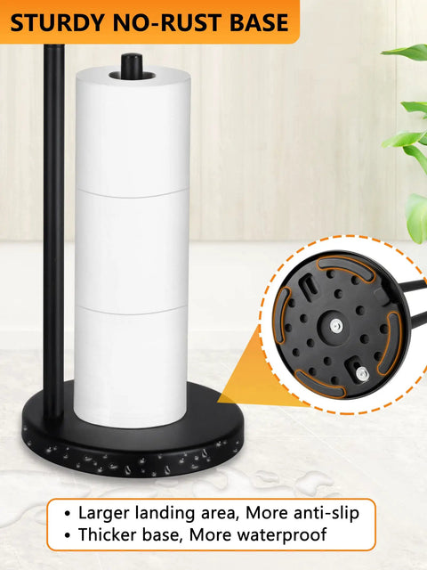 Free Standing Black Toilet Paper Holder Stand With Phone Shelf And Built In Storage, 4 Roll Capacity, Rustproof Base Close-up