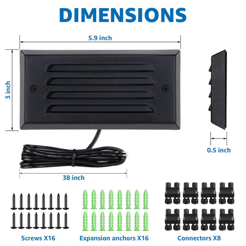 Low Voltage 5W LED Step Lights For Outdoor Deck And Stairs, 3000K Warm White, Waterproof IP65, dimension diagram with hardware