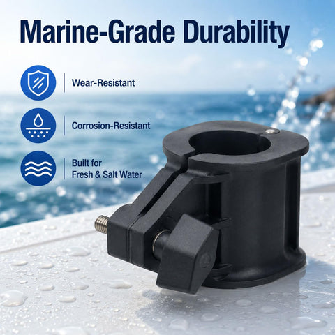 Depth Collar With Knob Kit For Terrova And Riptide ST Trolling Motors next to water, marine-grade durability features visible.