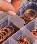 Badass Flat Copper Washers 100 PCS M4 To M14 Oil Drain Sump Plug Seal Kit For Cars Boats Trucks Engine Repair Universal Fit Saves Money DIY Fixes Keeping Things Leak Free Smooth Operation And No Worries In Your Ride Now Today. copper washers in organizer box