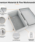 Super Heavy Duty IP67 Waterproof Junction Box With Secure Hinged Lid And Multiple Cable Glands Outdoor Electrical Enclosure built different for nasty weather days, featuring rubber gasket and stainless steel fastener.