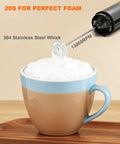 Rechargeable Milk Frother Wand With Cover Electric Drink Mixer With Stainless Steel Whisk frothing coffee in a mug