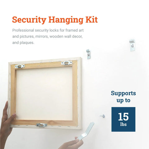 Heavy Duty Anti Theft Picture Hangers Bulk Pack 25 Count Security Frame Lock Hanging Kit With T Head Screws in use