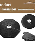 Heavy Duty Cantilever Umbrella Base Set With 4-Piece Hexagonal Water And Sand Fillable Plates For Outdoor Patios Gardens And Poolside 208 Lb Capacity Windproof Stability Cross Base Not Included showing product dimensions.