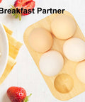 Organic Bamboo Deviled Egg Platter featuring six secure grid wells with eggs, ideal for kitchen countertop use.