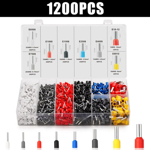 Self Adjusting Ferrule Crimping Tool Kit With 1200 Wire Terminals AWG 28 8 Auto Ratchet Crimper Pro Grade Ferrule Connectors Set