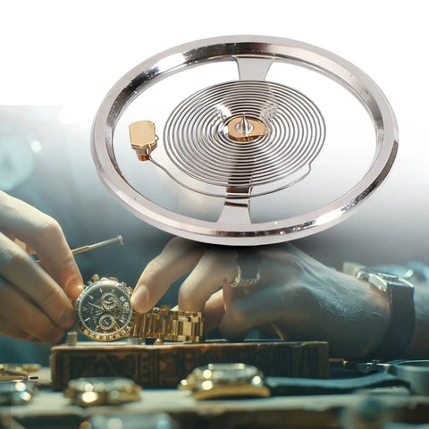 Budget Friendly NH38 NH39 Movement Balance Wheel With Hairspring, silver metal component for watch repair and maintenance.