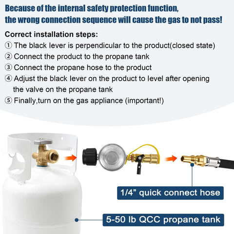 Propane Quick Connect Adapter One Quarter Inch For Grills And RVs Easy Connect Fittings To Link Five To Fifty Pound Tanks Durable Brass Regulator With Safe Auto Shutoff Great For Heaters And Outdoor Grills
