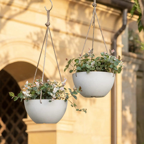 Cool White Hanging Planter Set, 8 Inch Indoor Outdoor Plant Pots With Drainage Hole, Pack Of 2 For Hanging Plants On Patio